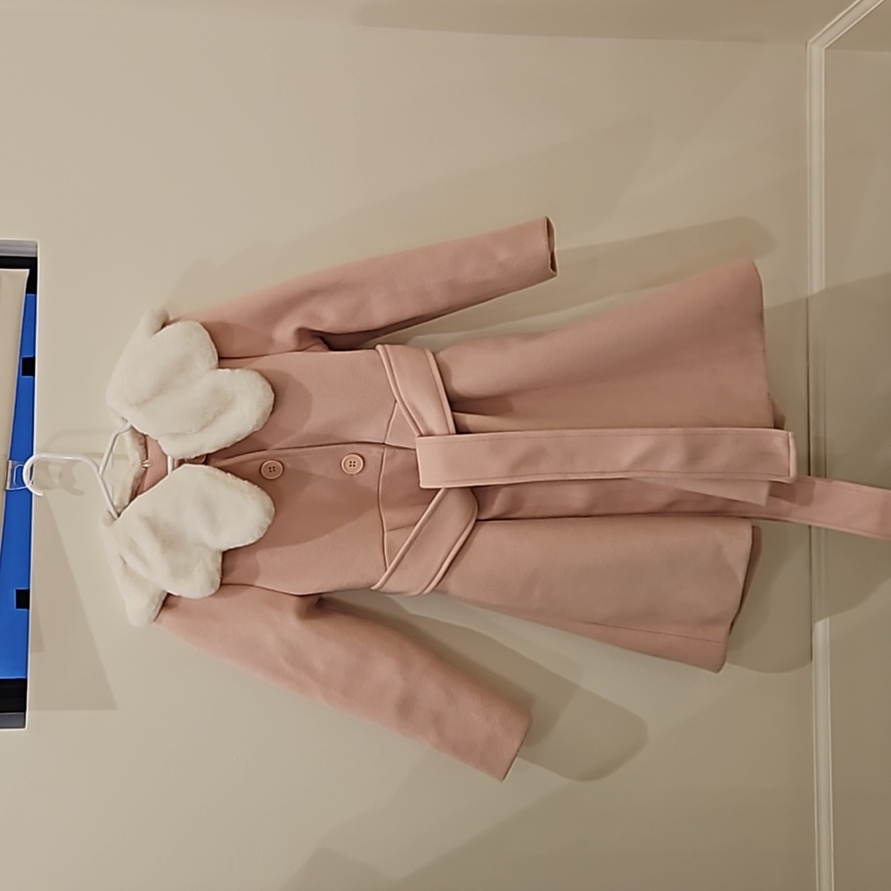 Pink girls fur lined wool coat